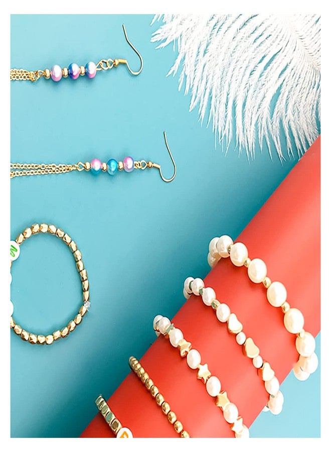 سكاي زون مجموعة صنع الخرز من سكاي زون - 720 قطعة من الخرز الأبيض اللؤلؤي والذهبي على شكل قلب ونجمة مسطحة لصنع المجوهرات اليدوية (10 تصاميم مختلفة) - Image 5